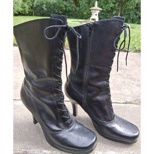 Nine West Black Victorian Lace Up Boots Size 9